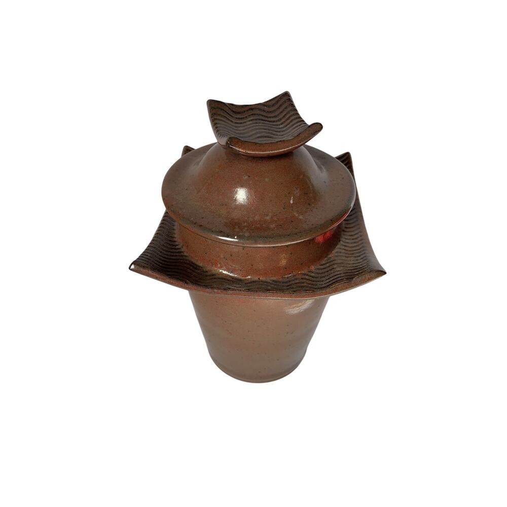 Studio Pottery Handmade Brown Covered Jar Signed 7.5"